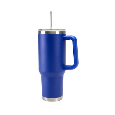 40 Oz. Stainless Double Wall Vacuum Insulated Handle Travel Mug powder coated Royal Blue